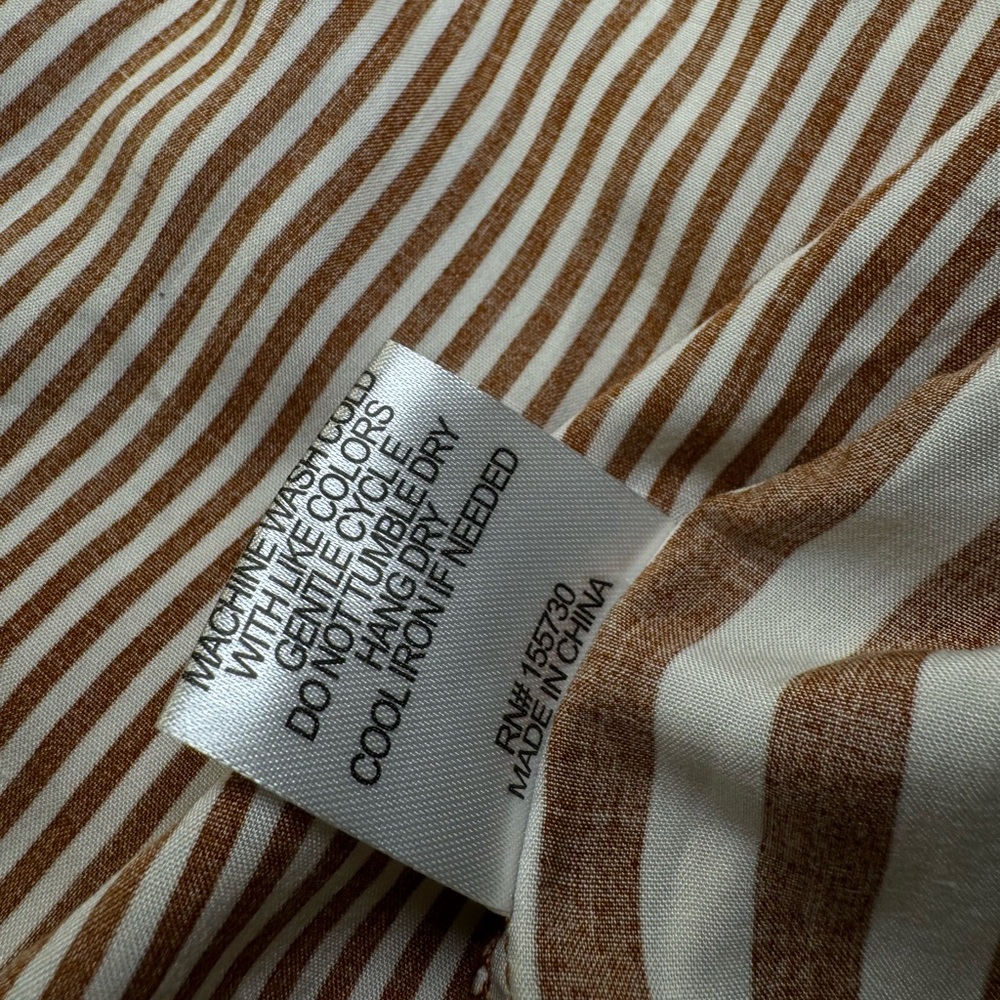 NWT Jane + Delancey Brown & White Striped Button-Up Shirt Slit Back | Large - Picture 7 of 9